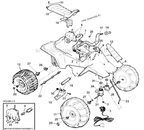 Page A Diagram and Parts List for 76937-9993  Power Wheels Ride-On ATVs
